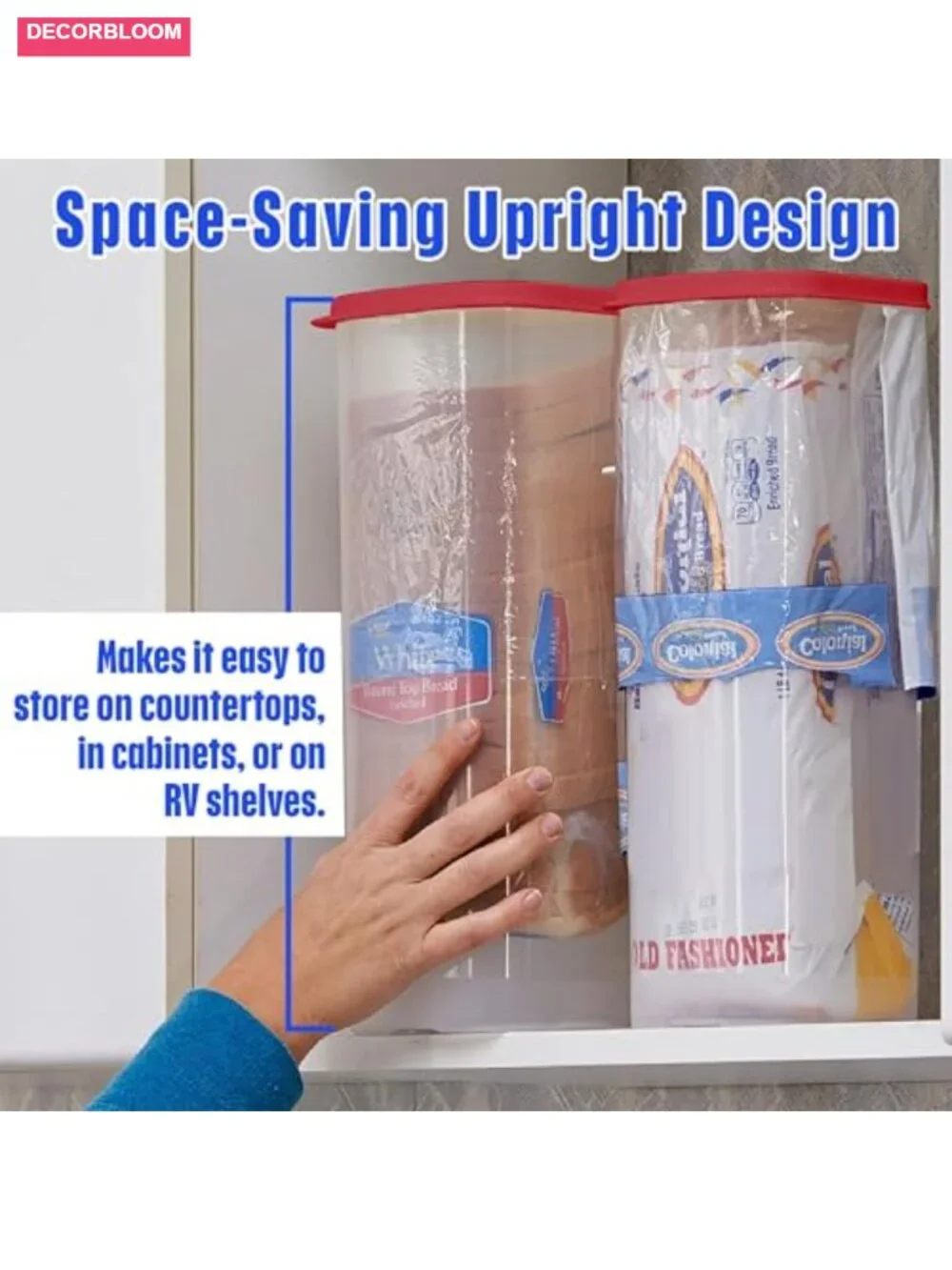 Bread Box Dispenser Keeps Bread Fresh BPA-Free Plastic Food Storage